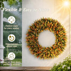 Vlorart Large Fall Wreaths for Front Door, Fall Wreath 24 Inch, Handmade Boxwood Wreath with Cream Linen Sash, Waterproof UV-Resistant Outdoor Autumn Decor for Farmhouse Porch, Window and Thanksgiving - Image 4