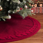 36 Inch Dark Red Knitted Christmas Maroon Tree Skirt， Large Xmas Tree Skirts Round Base Skirt for Holiday Party Decoration Ornament Supplies，for 6-8FT Tree Christmas Treer Burgundy Tree Skirt (36in) - Image 2