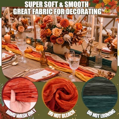 Remagr 12 Pcs Fall Thanksgiving Cheesecloth Gauze Table Runners Earthy Tone - Image 7
