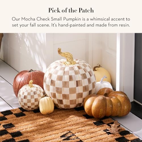 MACKENZIE-CHILDS Resin Pumpkin, Small, Brown-and-White Mocha Check - Image 2