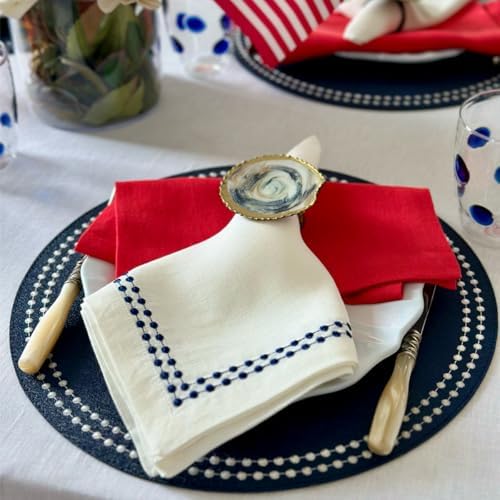 Bodrum Pearls Round Embroidered Placemats Set of 4 – 15" Elegant Table Mats for Dining, Weddings & Special Occasions, Decorative, Wipe-Clean Vinyl Placemats, Navy/White - Image 4