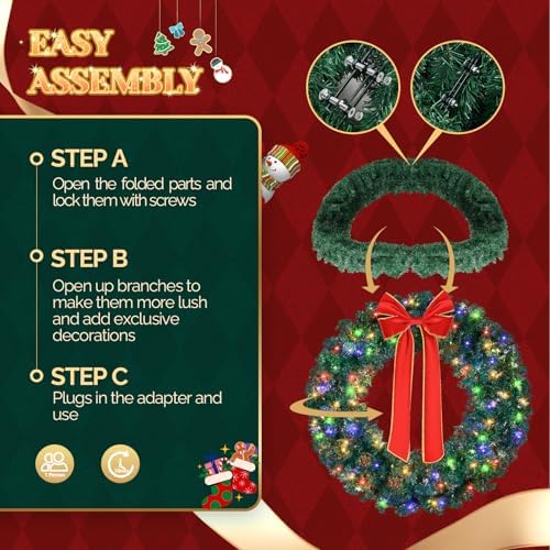 VINGLI 48 Inch Christmas Wreath Dual Color Fence, Party Decor, Plug-in LED - Image 5