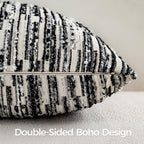 a moment Boho Striped Decorative Throw Pillow Covers 24"X24" Set of 2，Black - Image 3