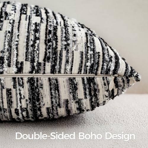 a moment Boho Striped Decorative Throw Pillow Covers 24"X24" Set of 2，Black - Image 3