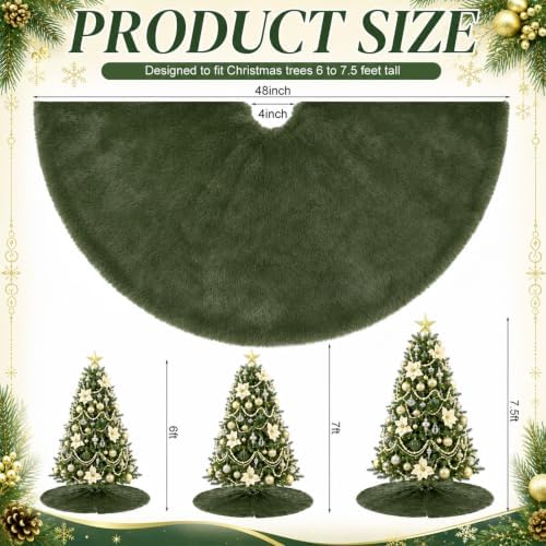 Viorawhite Moss Green Christmas Tree Skirt, 48 Inch Faux Fur Tree Skirts - Image 2