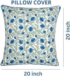 Ridhi Block Print Queen Blue Pillow Cover 20" x 20" (Pack of 2) Decorative Couch Pillows for Living Room, Farmhouse Chic Boho Cute Outdoor Pillows Covers Gifts for Spring, Mother's Day - Image 4