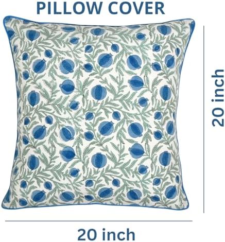 Ridhi Block Print Queen Blue Pillow Cover 20" x 20" (Pack of 2) Decorative Couch Pillows for Living Room, Farmhouse Chic Boho Cute Outdoor Pillows Covers Gifts for Spring, Mother's Day - Image 4