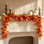 6FT Artificial Maple Leaf Garland, Fake Autumn Fall Vine Garland with Realistic Maple Leaves, Thanksgiving Halloween Harvest Fall Decor for Indoor Outdoor Porch Mantle Fireplace Table Home Decoration by Bekecidi