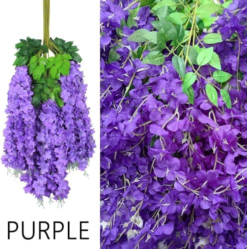 48pcs Artificial Wisteria Flowers 3.6 Feet/Piece Purple Dense Artificial Fake Wisteria Vine Ratta Hanging Garland Silk Flowers String Home Party Wedding Decor（Purple-Dense） - Image 4