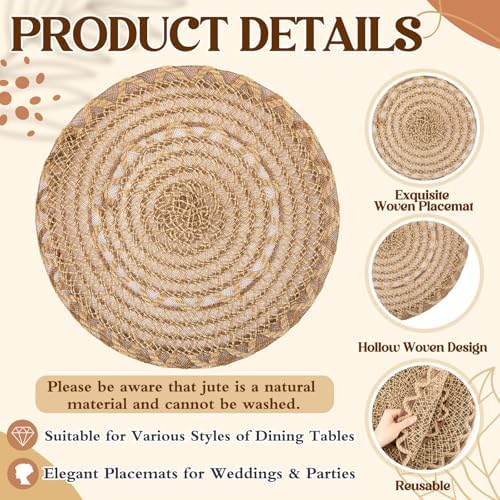 12 Pcs 15 Inch Round Burlap Woven Placemat Boho Jute Charger Bulk - Image 4