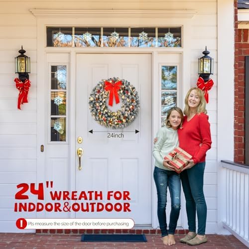 VINGLI 24" Battery Operated Pre Lit Christmas Wreath with 50 LED Lights - Image 7