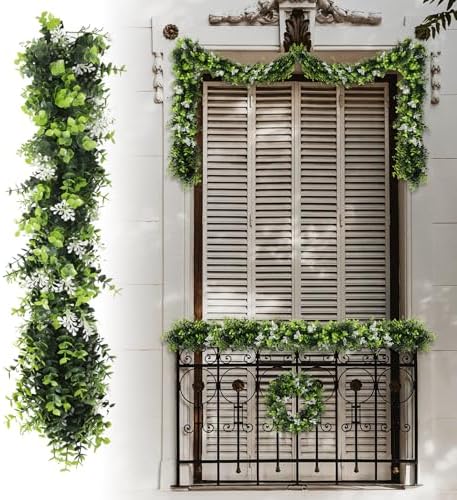 Fake Hanging Plants 23Pc-20 Artificial Ivy Vines, UV Resistant Greenery Ivy Leaves Garland with Flowers for Wedding Outdoor Decoration Home Indoor Wall Décor by Goleray