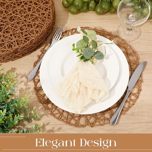 Geosar Round Woven Placemats Bulk Rustic Paper Braided Placemats Boho Natural Non slip Heat Resistant Table Mats for Wedding Party, Dinner Table Centerpiece Decoration, 13 Inch (Light Brown,24 Pcs) - Image 2