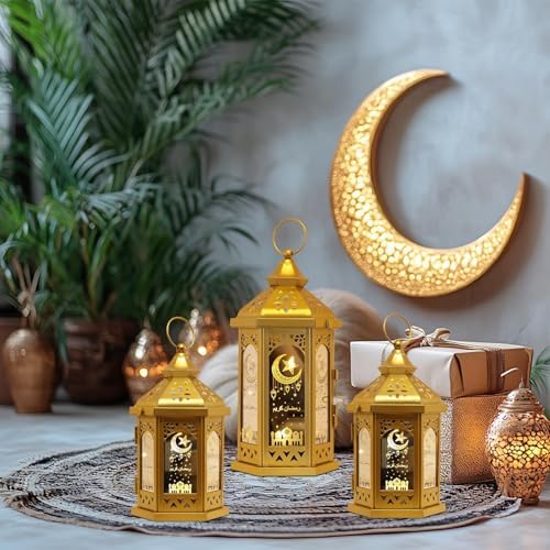Ramadan Decorations for Home, 2 PCS 11''H Metal Decorative Candle Lantern for Tabletop Mantel Decor, Vintage EID Mubarak Lantern Candle Holders for Indoor Outdoor Decor Gift - Image 7