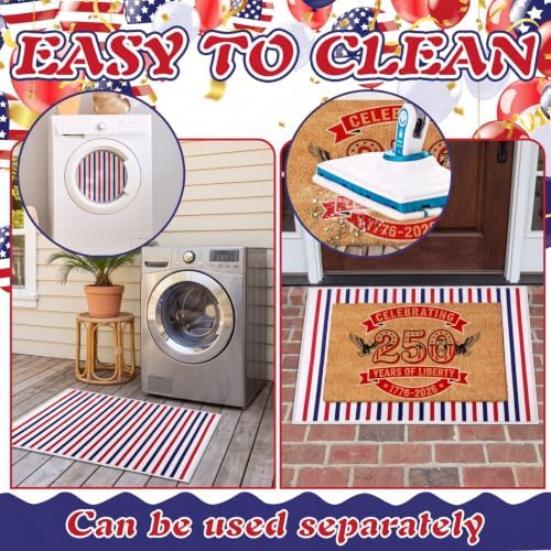 Moucuny 2 Pcs 4th of July Coir Door Mat Outdoor, Patriotic Non-Slip Decor - Image 3