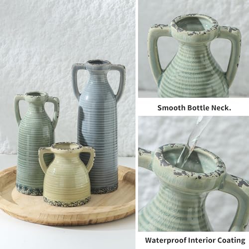 Ceramic Vase Set of 3, Rustic Crackle Farmhouse Vases for Home Decor - Image 3