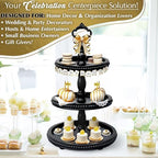 [3-in-1] Wooden Tiered Tray Stand - Beaded 3 Tiered Tray Decor Wood Cupcake Stand for Farmhouse Country Rustic Home - 3 Tier Stand [with 3 Changeable Handles] by Felt Creative Home Goods (Black) - Image 4