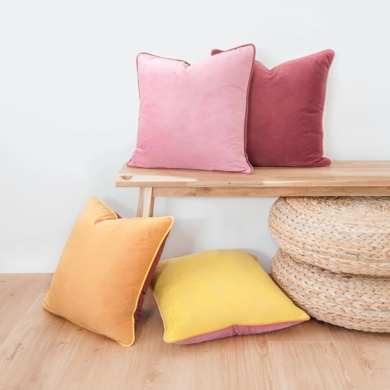MONDAY MOOSE Decorative Throw Pillow Covers Cushion Cases, Set of 4 Soft Velvet Modern Double-Sided Designs, Mix and Match for Home Decor, Pillow Inserts Not Included (16x16 inch, Yellow/Pink) - Image 5
