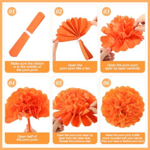 Suncalla 20 Pcs Marigold Paper Flowers Bulk, Orange, 18 Inch,20 Inch - Image 3