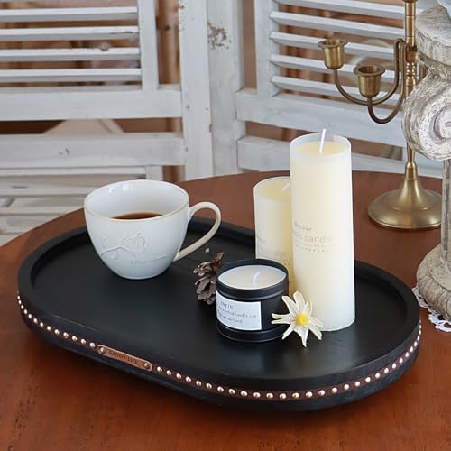 Oval Wooden Decorative Tray Coffee Table Tray Home Decor 15" Black - Image 4
