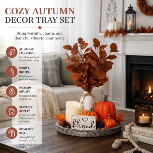 11 Pcs Fall Decor Tray Set, Rustic Farmhouse Decor Centerpieces for Tables - Image 2