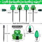 2*4 Pack LED St. Patricks Shamrock Pathway Lights for St. Patricks Day Decorations, Green Lucky Clover Pathway Stake Lights Outdoor Waterproof, UL Certified for Lawn Yard Walkway Irish Decor, Plug In - Image 2