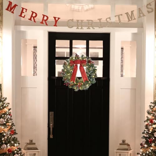 DiliComing 16-Inch Pre-Lit Winter Wreath - Large Christmas Door Wreath, Front Door & Window Decorations - Image 4