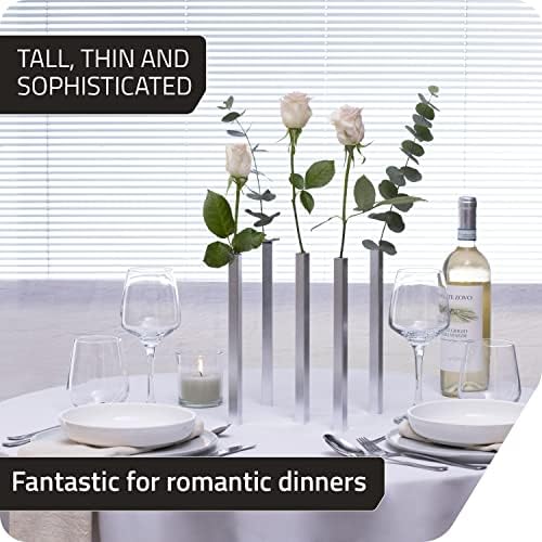 PELEG DESIGN Magnetic Bud Vase Set (Silver) - Unique Home Decor Gift & Modern Table Centerpiece - 5 Aluminum Single Stem Vases - 9.4" Tall Gravity Defying Decor - Image 2