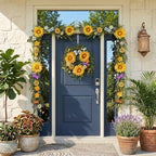DecorbyHannah Sunflower Summer Wreaths for Front Door Outside All Season, 18 Inch Farmhouse Door Wreaths with Daisy and Bee, Sunflower Decor for Home Porch, Wedding Housewarming Gifts - Image 2