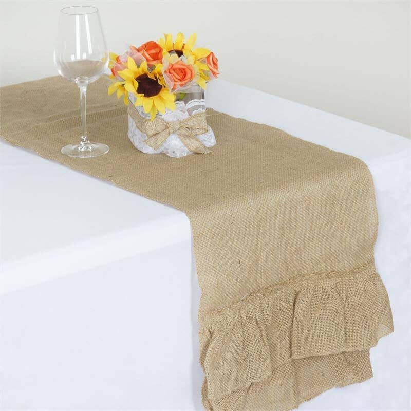 Efavormart 5 PCS Natural Ruffled Burlap Rustic Table Runner | Jute Linen Tabletop Decor | 14"x108" by efavormart