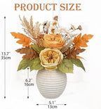 Artificial Fall Floral Centerpiece with Vase, Fake Flowers for Autumn Table Decorations, Silk Rose & Maple Leaves Arrangement, Rustic Cement Vase Harvest Decor for Dining Table, Kitchen, Living Room - Image 2