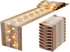 8Pack Vine Burlap Table Runner with LED String Lights 12 x 108 Inches Burlap Lace Table Runner Rustic Wedding Decorations Thanksgiving Home Party by CASYUNE