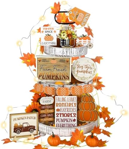 14 Pcs Halloween Tiered Tray Decor Set, Gnome Wood Table Signs (Pumpkin) by Unknown