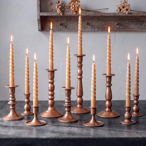 Mumufy 10 Pcs Matte Candlestick Holders, Metal Wedding Taper Candle Holders Vintage Candles Stand Set, Candle Stick Decor for Mantel Table Centerpiece Wedding Dining Table Decor Mantelpiece (Bronze) by Mumufy