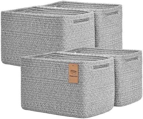 Storage Baskets for Organizing, 4 Pack Baskets for Shelves, Decorative Storage Bins for Shelves, Cotton Rope Storage Basket with Handles, Woven Basket for Storage, 13''Lx8.7''Wx7.9''H, Gray by Degeyoyo