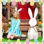 Yerliker 35.5 H Easter Bunny Porch Decor Sign Easter Outdoor Decor Wooden Bunny Standing Porch Sign Vertical Farmhouse Rabbit with Ribbon for Front Door Indoor Outdoor Yard Garden Decor - Image 6