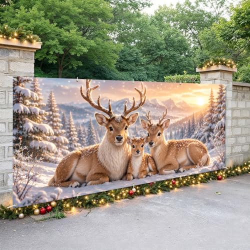 7x16FT Merry Chrismas Garage Door Banner Gingerbread Deer Snowman Santa Claus Winter Garage Door Cover Decoration for Chrismas Outdoor Decoration - Image 5