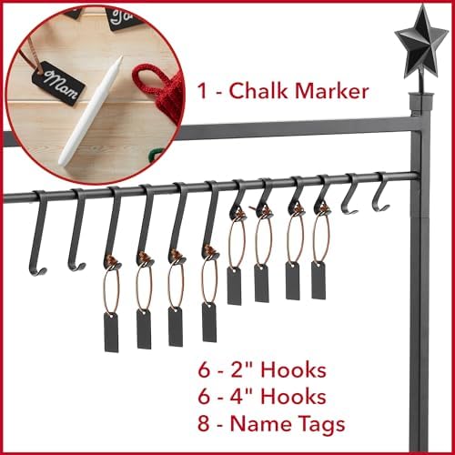 Casafield 3ft Christmas Stocking Holder Stand, Holiday Decor Hanger Display for Home with 12 Hooks, Name Tags, and Chalk Marker - Image 4