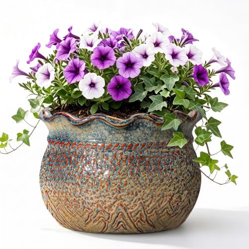 Ceramic Planter, 12 Inch Pots for Plants, Yellowish Brown by Fivepot