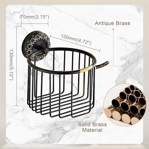 Wall Mounted Toilet Paper Holder Basket Antique Black Bathroom Storage Organizer Container, Oil Rubbed Bronze - Image 5