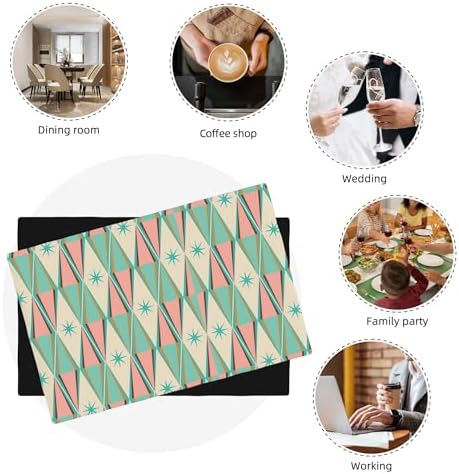 Middle Century Placemats Set of 6, Bohemian Modern Mid Century 50'S Print Washable Table Runner, Kitchen Dining Room Party Decoration - Image 6