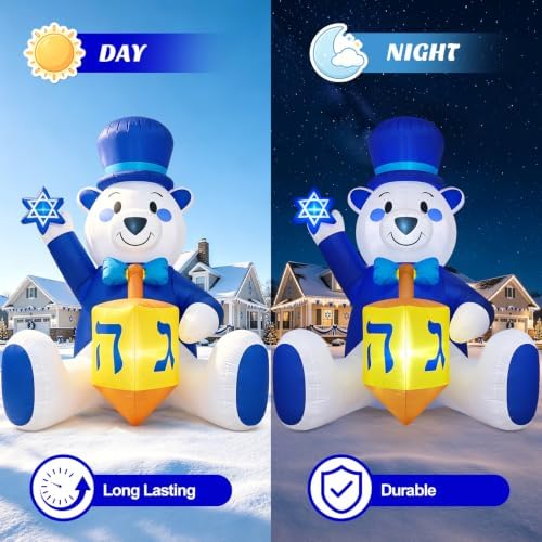 11FT Hanukkah Inflatable Polar Bear Outdoor Decoration with LED Lights - Image 4