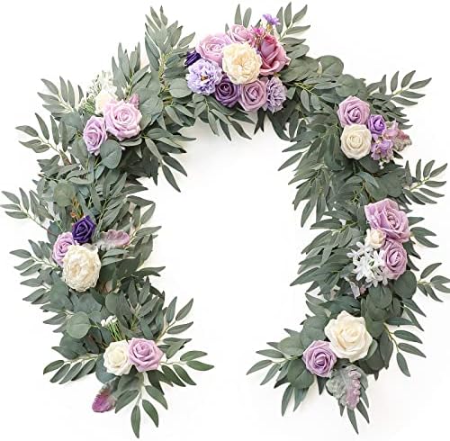Floroom 6ft Artificial Eucalyptus Garland with Flowers Fake Greenery Faux Floral Vine Garland for Table Decor Wedding Centerpieces Bridal Shower Party Decorations, Lilac & Lavender by Floroom