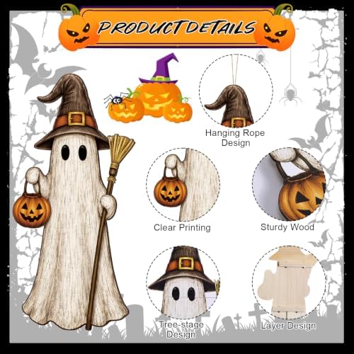Threehoney Halloween Front Porch Decor 33" Wooden Ghost Porch Sign - Image 4