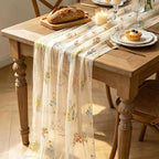 4 Pack Beige Wildflower Floral Table Runner 120", Embroidered Tulle Gauze for Wedding Reception, Boho Vintage Spring Summer Table Decor - Image 6