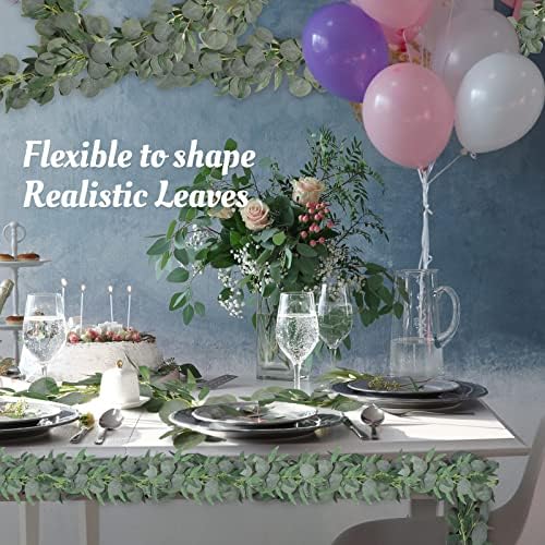 10 Pack Artificial Eucalyptus Garland with Willow Leaves 6.4 ft Artificial Greenery Vine Swag Faux Silver Dollar and Willow Leaves Garland for Wedding Table Runner Doorway Decoration Indoor Outdoor - Image 5