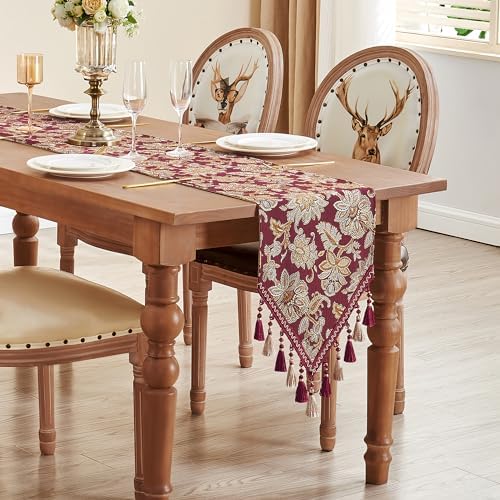 Loom and Mill Vintage Jacquard Damask Table Runner 13x108 inch, Burgundy - Image 7