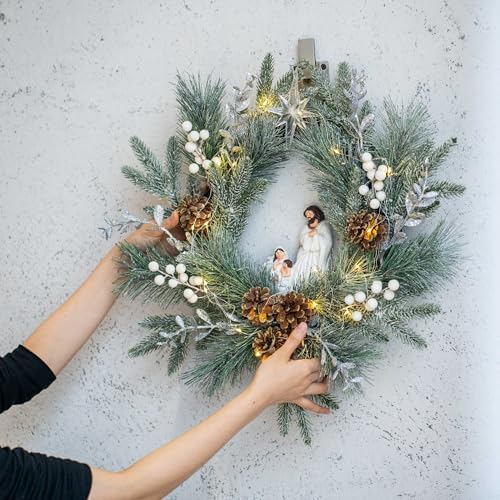 YULETIME 20" Pre-Lit Frosty Nativity Wreath, 10 Fairy Light Battery Powered - Image 5