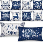 Newwiee 10 Pcs Christmas Throw Pillow Covers Blue Buffalo Plaid Xmas Decor by Newwiee