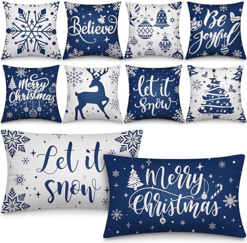 Newwiee 10 Pcs Christmas Throw Pillow Covers Blue Buffalo Plaid Xmas Decor by Newwiee